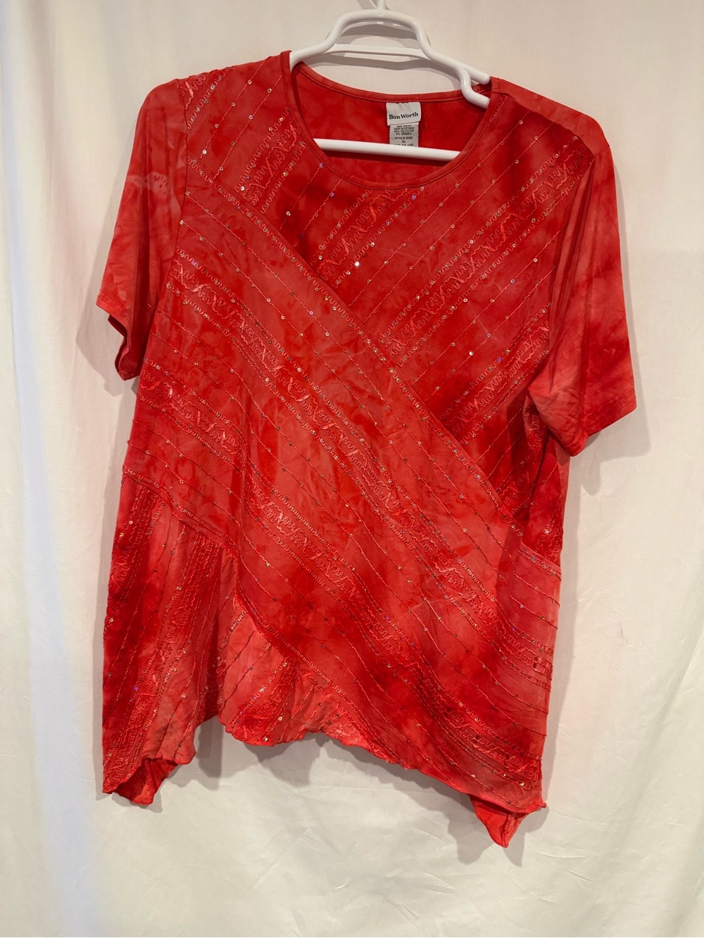 Bon Worth Red Short-Sleeve Embellished Women's Top